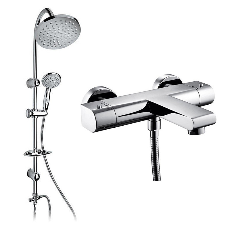 Vitalia Wall Mounted Thermostatic Bath Shower Mixer with Nico Riser Slide Shower Rail Kit