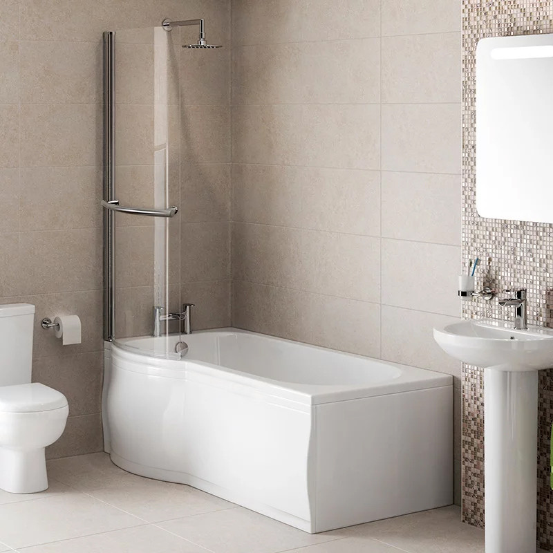 Modern Left Hand 1675 x 850 PShaped Shower Bath including Front Panel