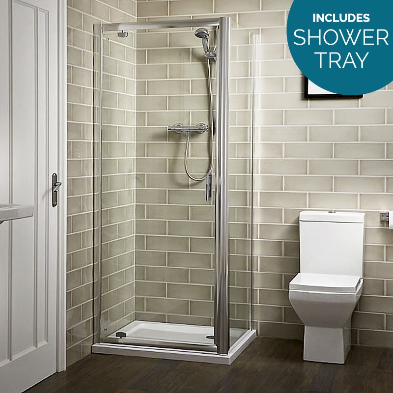 Aqualine™ 760 X 760 6mm Pivot Door Shower Enclosure with Shower Tray