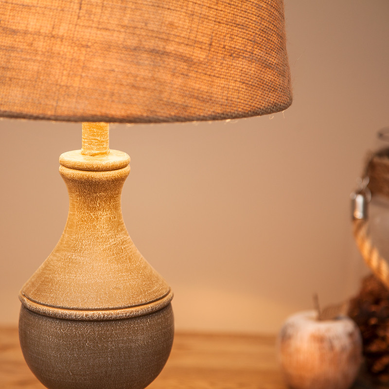 Washed Wooden Oak Table Lamp With Round Urn Base