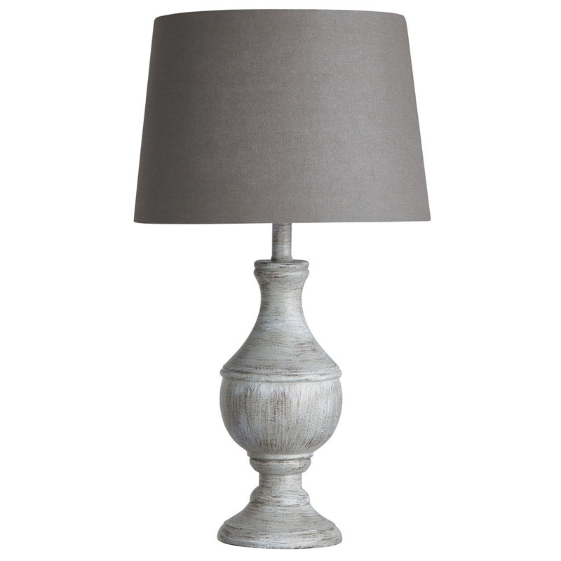 Washed Wooden Grey Table Lamp With Round Urn Base