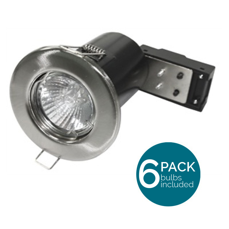 6 Pack Fixed Fire Rated Ip65 Led Brushed Steel Downlight Bulbs 6 Pack Fixed Fire Rated Led Brushed Steel Downlight Bulbs Included