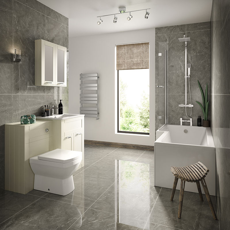 Nottingham Ivory Left Hand L Shaped Shower Bath Complete Suite