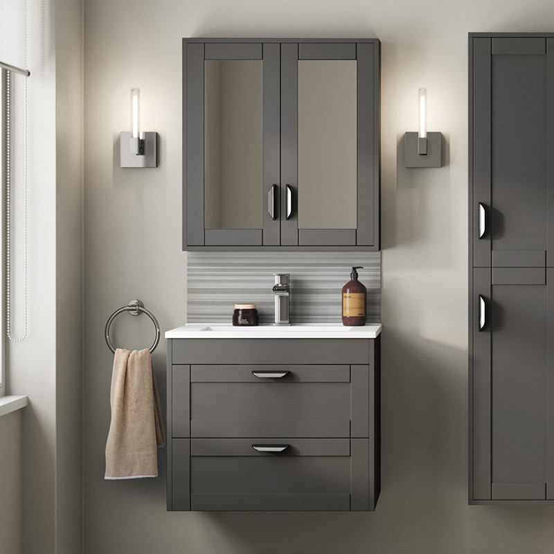 Nottingham Grey 600 Two Drawer Wall Hung Vanity Unit