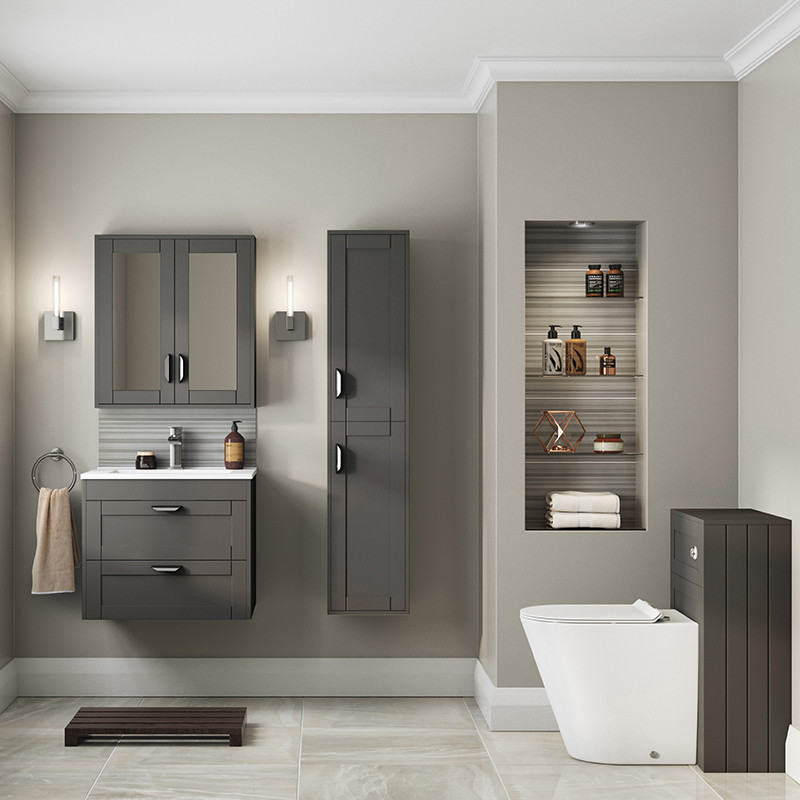 Nottingham Grey 600 Two Drawer Wall Hung Vanity Unit
