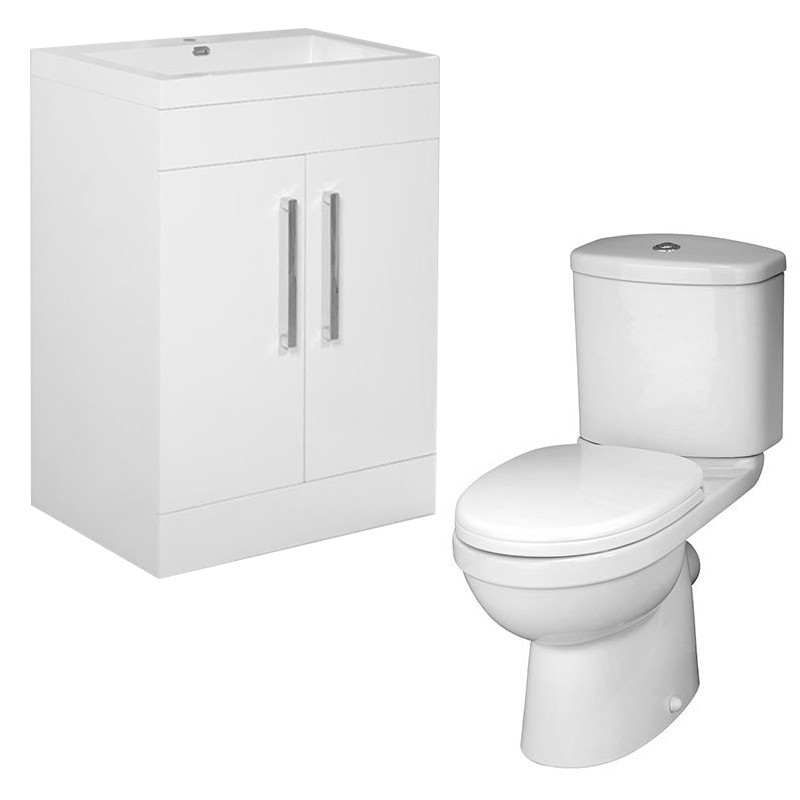 TD White 600 Vanity Unit with Albury Short Projection Close Coupled Toilet