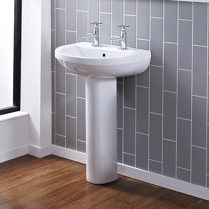Albury 555mm Two Tap Hole Basin and Pedestal