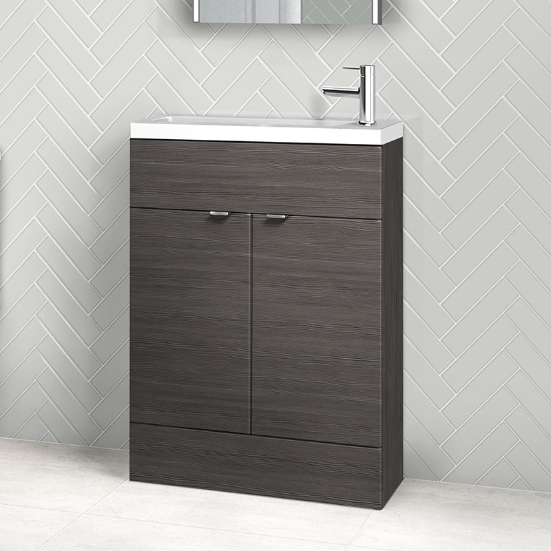 Austin 600mm Grey Avola Freestanding Slimline Two Door Vanity Unit