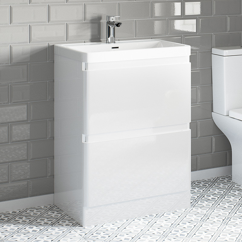 Portland 600 Floor Standing Ice White Gloss Vanity Unit