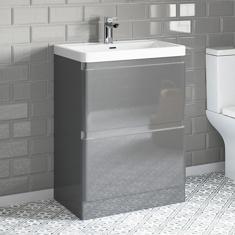 Portland 600 Floor Standing Crisp Mist Gloss Vanity Unit