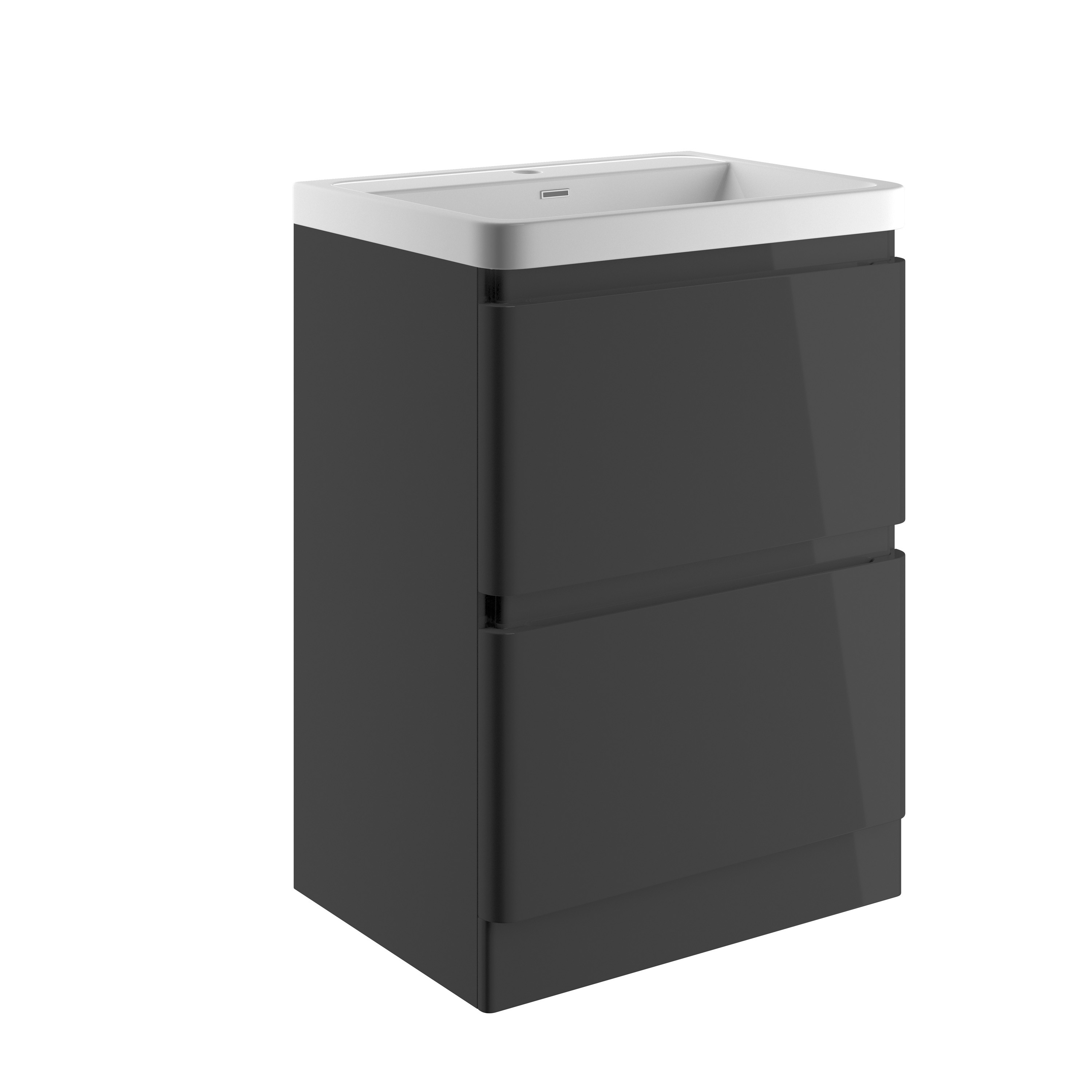 Portland 600 Floor Standing Storm Grey Gloss Vanity Unit
