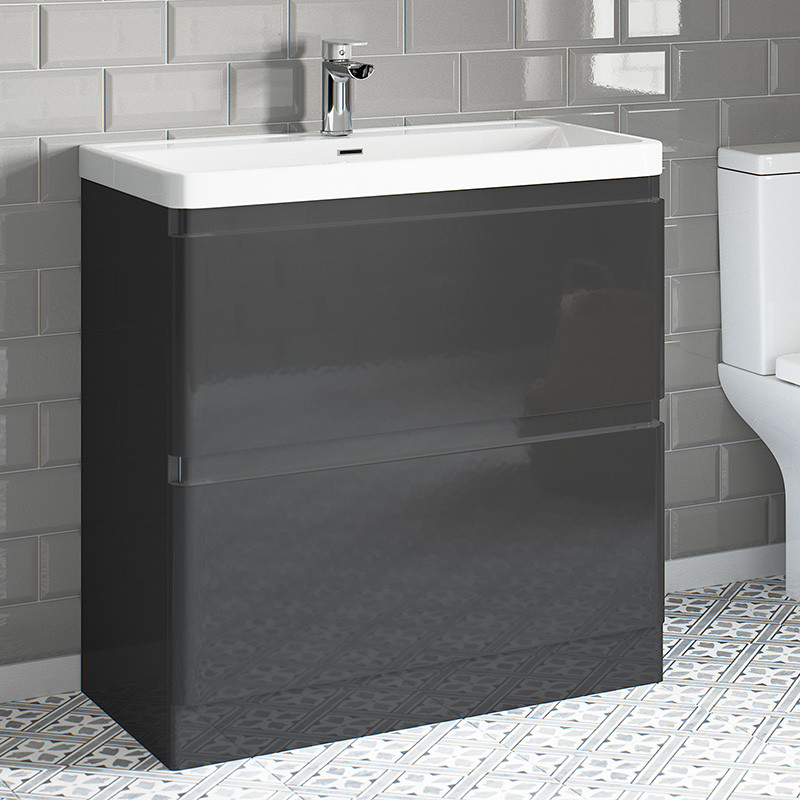 Portland 800 Floor Standing Storm Grey Gloss Vanity Unit