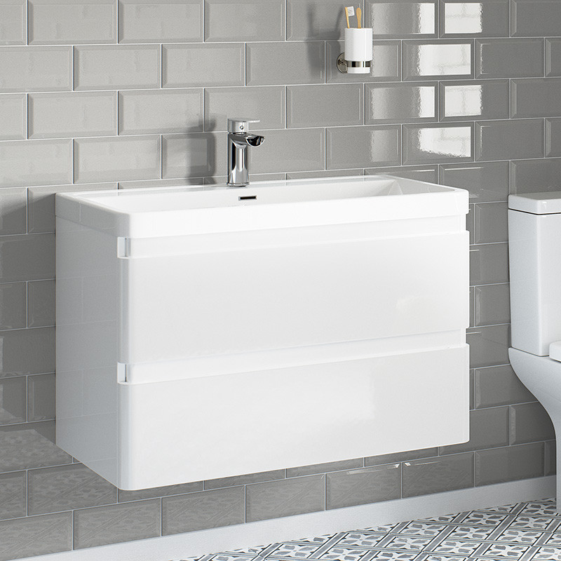 Portland 800 Wall Mounted Ice White Gloss Vanity Unit