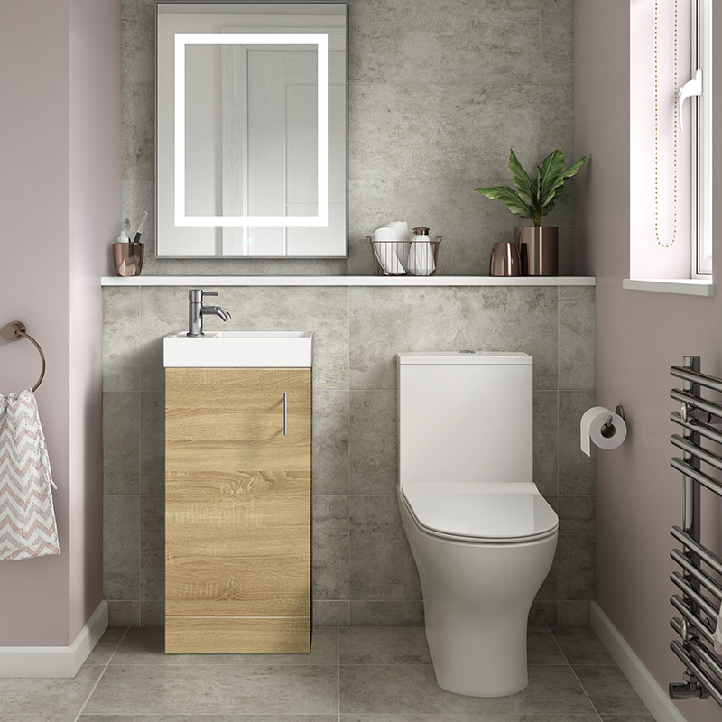 Ashford Cloakroom Natural Oak 400 Vanity Unit with Premier Freya Close