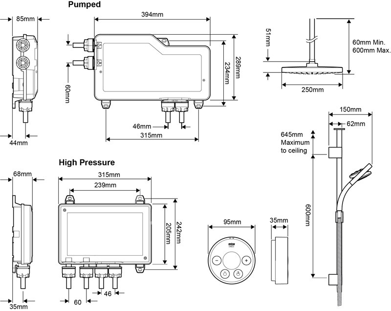 Mira Platinum Dual Outlet Pumped CeilingFed Digital Mixer Shower