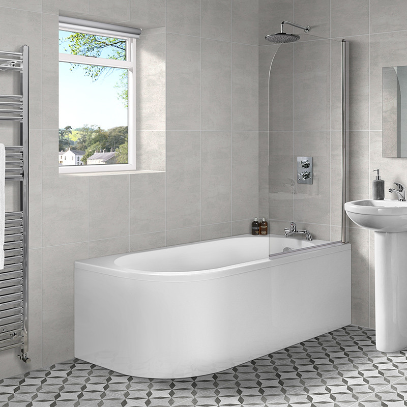 Portland 1700 x 725 J Shaped Right Hand Bath with Front Panel and