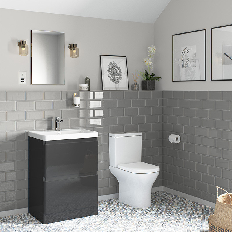 Portland 600 Floor Standing Storm Grey Gloss Vanity Unit with Portland