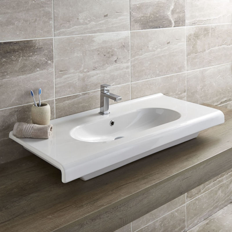 White Ceramic Wall Hung Flat Basin 1 Central Tap Hole Square White Ceramic Wall Hung Flat Basin 1 Central Tap Hole Square Bathroom Sink