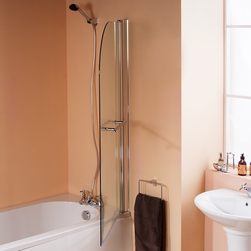 Curved Top Hinged Straight Bath Shower Screen with Towel Rail