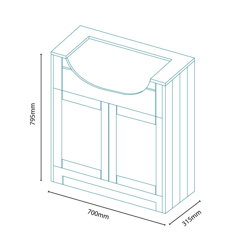 Nottingham Grey Semi Inset 2 Tap Hole Vanity Unit