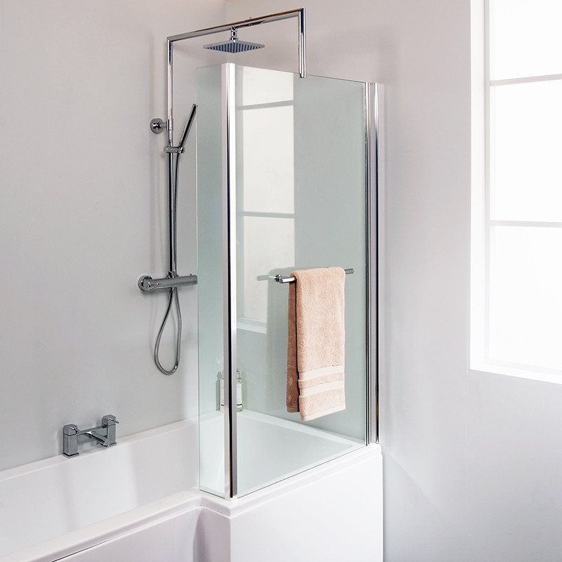 L-Shaped Fixed Bath Shower Screen with Towel Rail