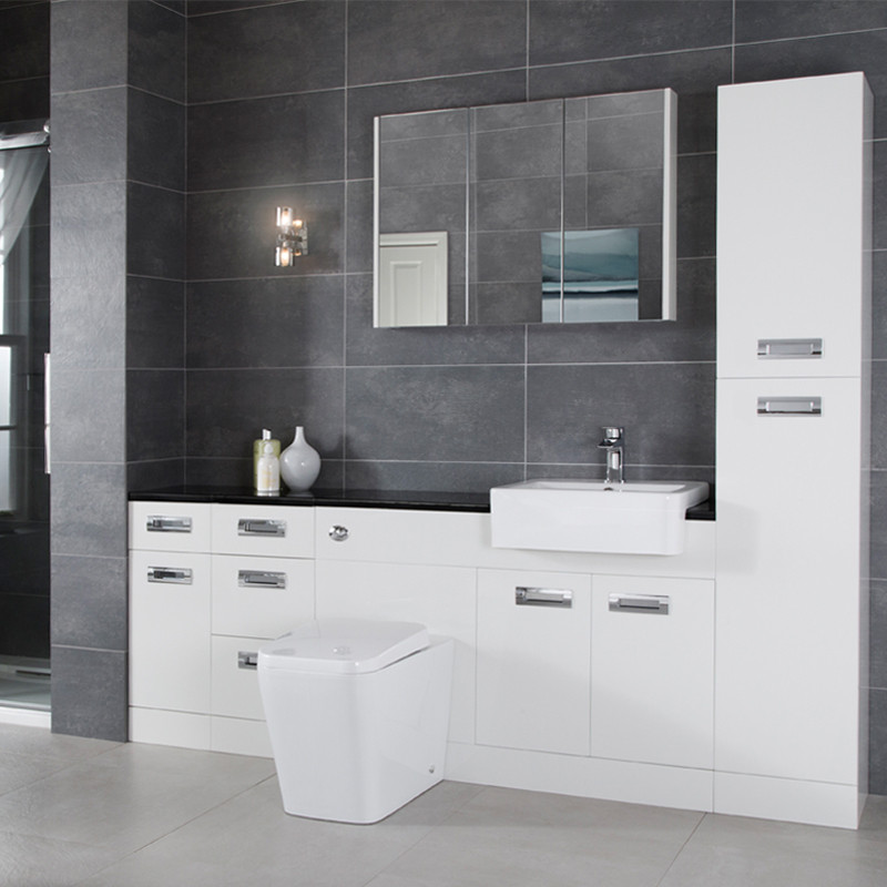 Cuba Toilet & Basin Right Hand Furniture Bathroom Suite with Black Worktop