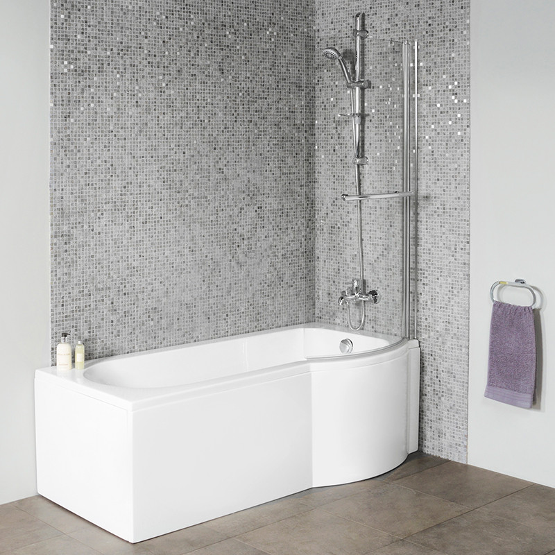 Dee 1600 x 800 Right Hand PShaped Shower Bath with 6mm Curved Screen