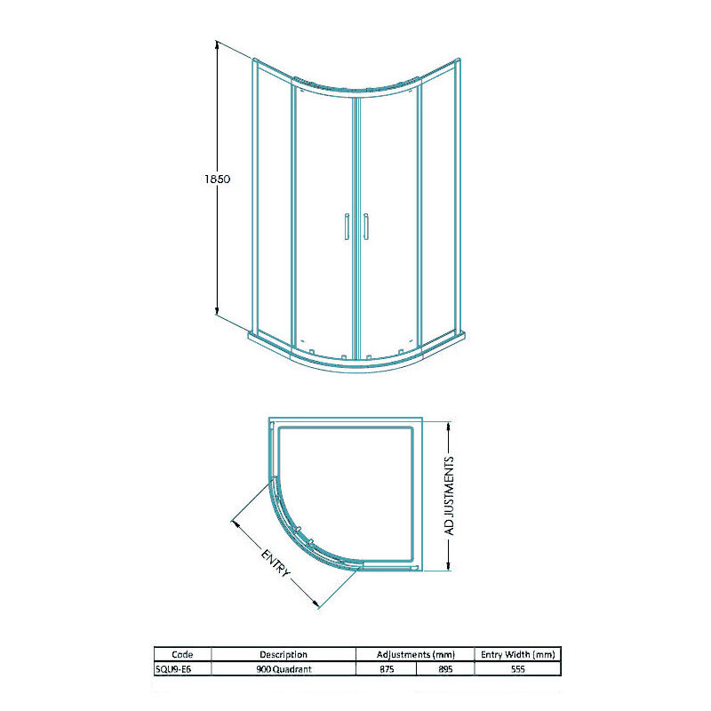 Portland 900 x 900 Quadrant Shower Enclosure and Tray Suite