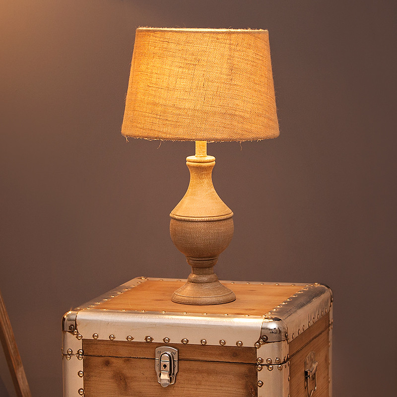 Washed Wooden Oak Table Lamp With Round Urn Base