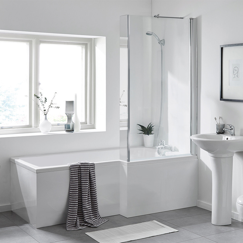 L Shaped 1700 Right Hand Bath and Fixed Screen