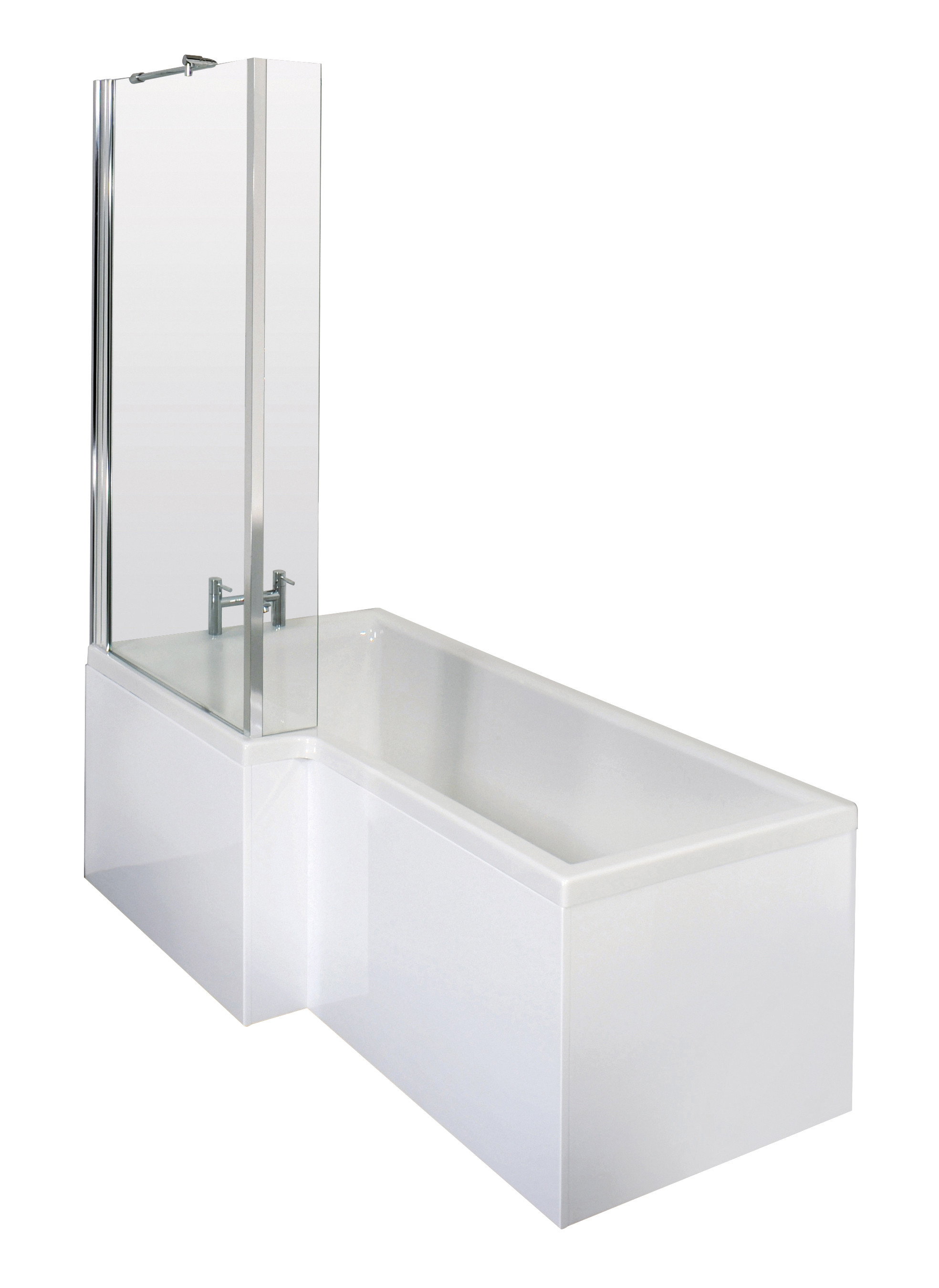 L Shaped 1600 Left Hand Bath and Fixed Screen