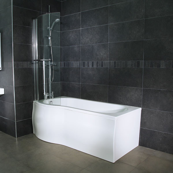 Hydrotherapy 1650 x 850 Left Hand PShaped Shower Bath with Curved Screen