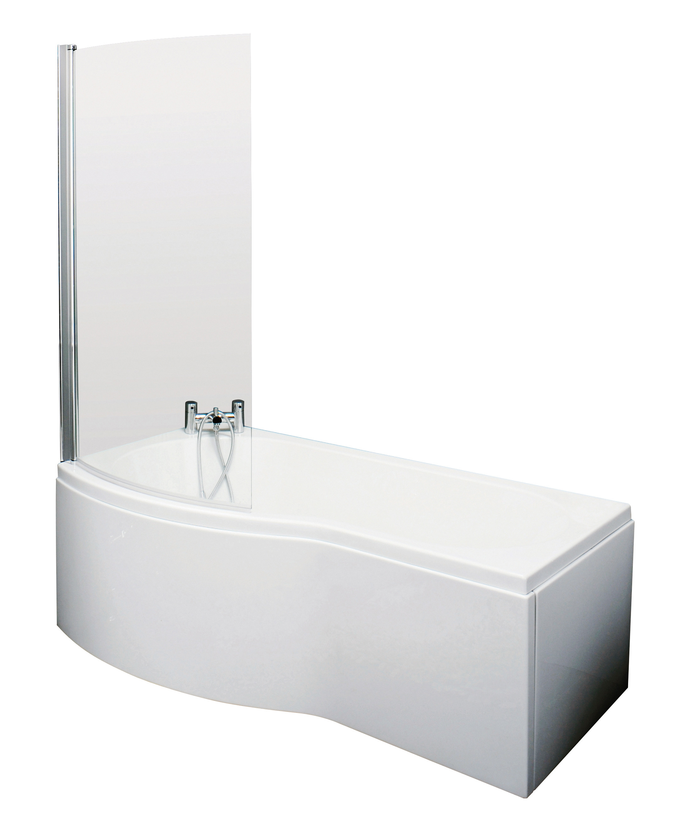 P Shaped 1700 Left Hand Bath with Front Panel, Legset and Hinged Screen