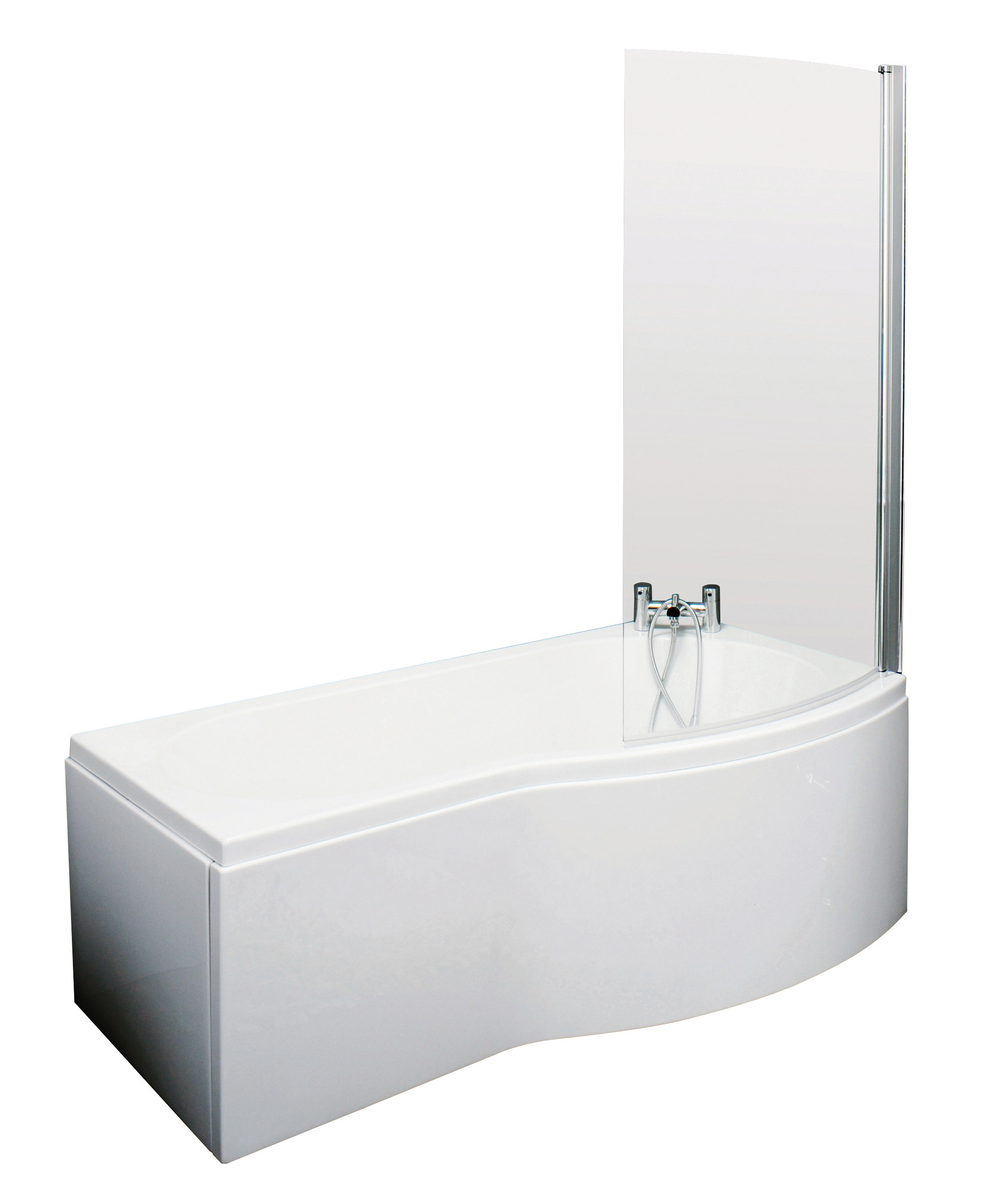 P Shaped 1700 Right Hand Bath with Front Panel, Legset and Hinged Screen