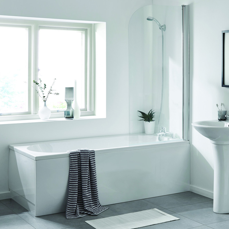 AquaLine™ 1600 x 700 Straight Shower Bath with Front Panel & 6mm Hinged Screen