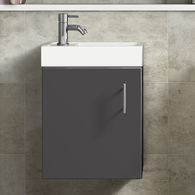 Ashford Cloakroom 400 Gloss Grey Wall Hung Vanity Unit