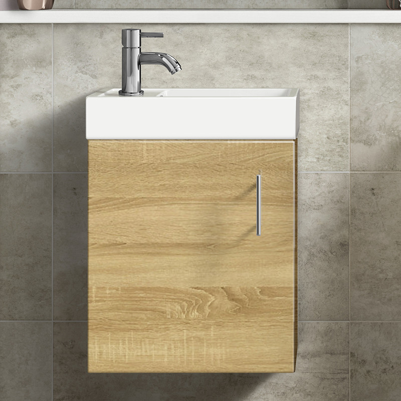 Ashford Cloakroom Natural Oak 400 Wall Hung Vanity Unit with Albury