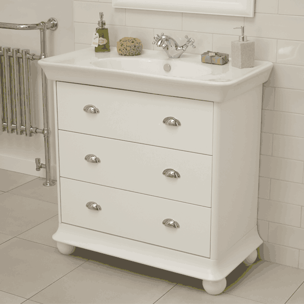 Valencia White 900mm 3 Drawer Vanity Unit