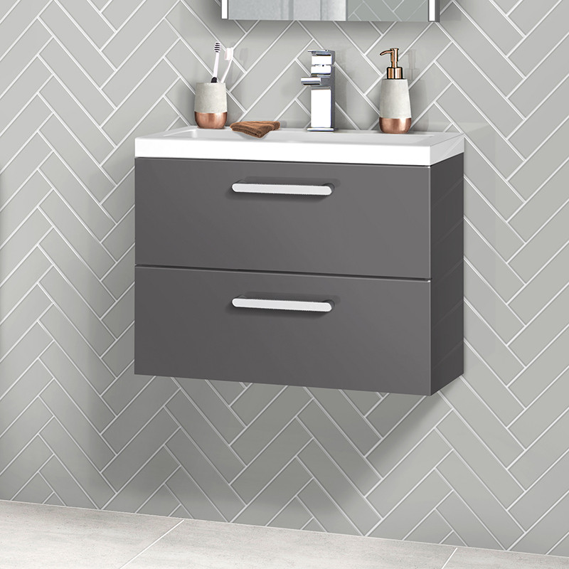 Better Bathrooms Uk S Largest Independent Bathroom Retailer Austin 600mm Grey Gloss Wall Hung Two Drawer Vanity Unit